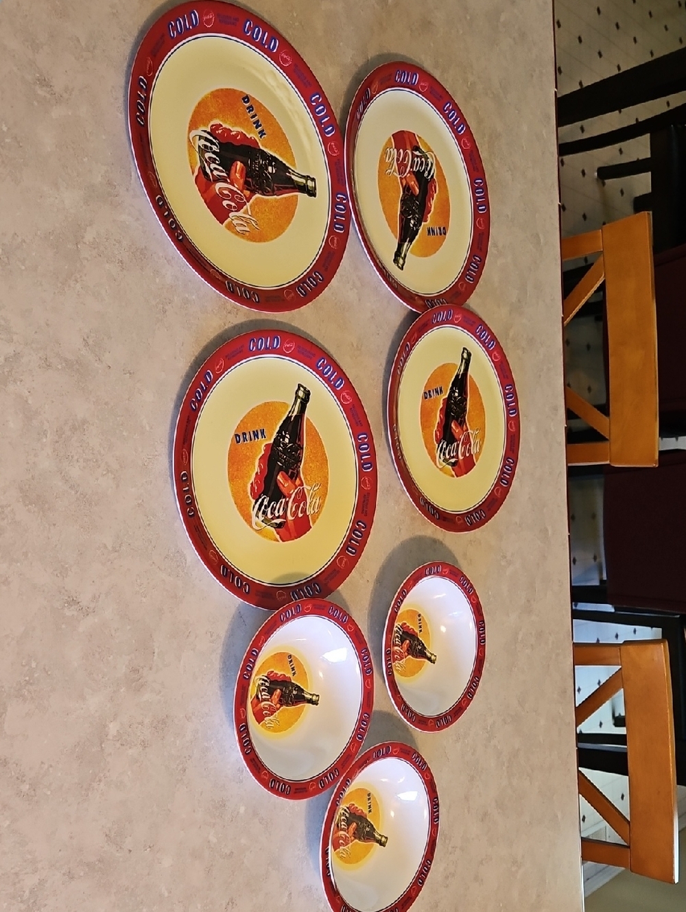 Coca Cola Red Yellow Vintage Bottle Serving Plates Set